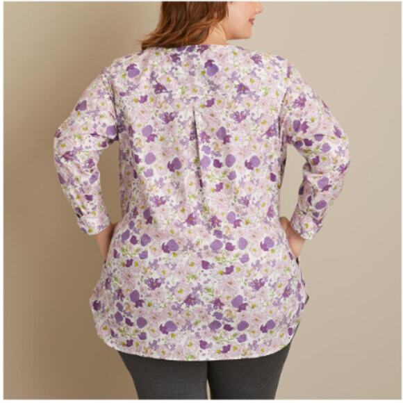 Duluth Trading Co Floral Lavender Button Up Wrinklefighter Tunic Medium NEW - Picture 7 of 7